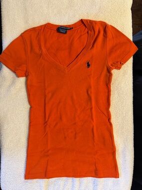 Ralph Lauren Sport Women's Orange V-Neck Polo Tee